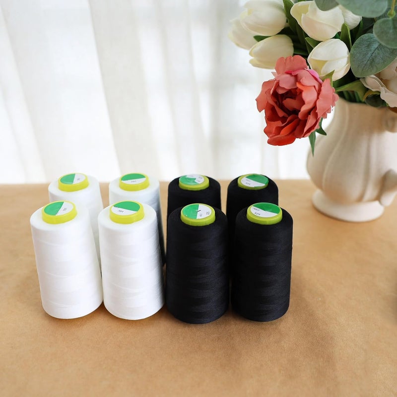 FUNZON Black & White Sewing Thread, 8PCS 40S/2 3000 Yard Spool Serger Thread, All Purpose Polyester Thread Serger Thread Cones - Image 2
